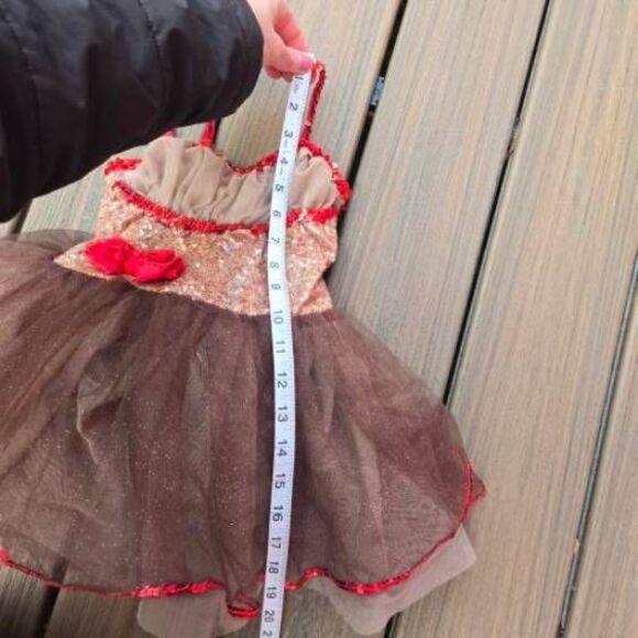 Curtain Call dance tutu dress leotard costume brown red w/ monkey tail kid sma - Picture 12 of 13